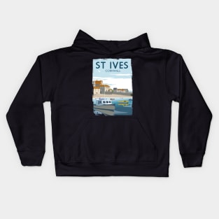 Funny Retro England ST Ives Cornwall Travel Poster Apparel Kids Hoodie